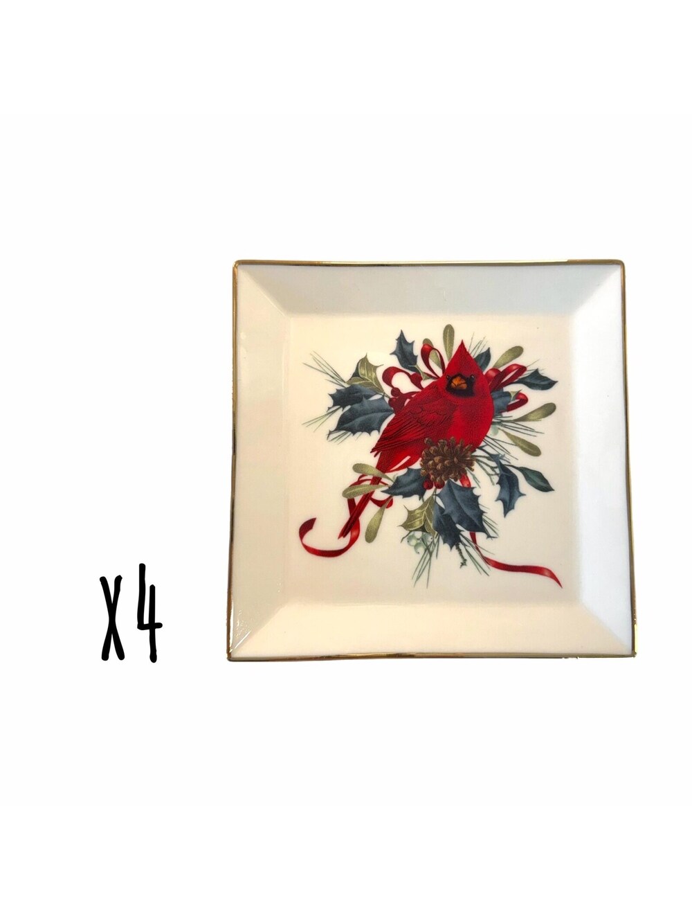 Set of 4 Lenox “Winter Greeters” Cardinal 6” Square Appetizer / Dessert Plates